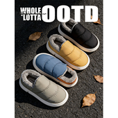 NewRockStarChoppa 男潮加绒保暖厚底羽绒棉鞋 冬季 外穿情侣棉拖鞋