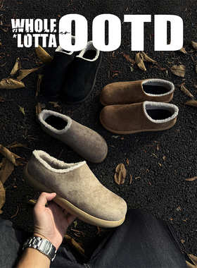 NewRockstarChoppa 冬季加绒保暖勃肯鞋男款一脚蹬懒人包头棉拖鞋