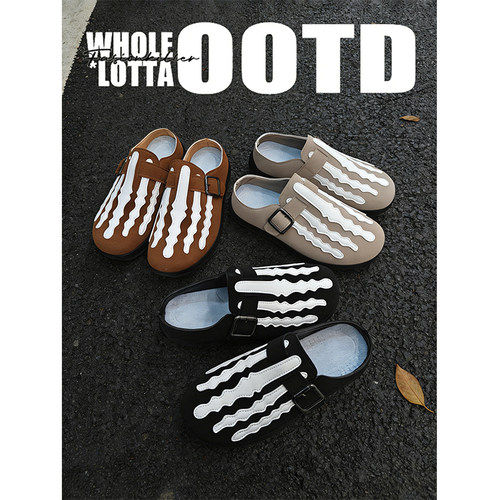 NewRockStarChoppa 春夏新款骨纹勃肯拖鞋男款外穿通勤休闲包头鞋