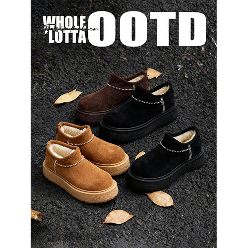 NewRockStarChoppa 冬季复古中帮勃肯棉鞋男款加绒保暖厚底雪地靴