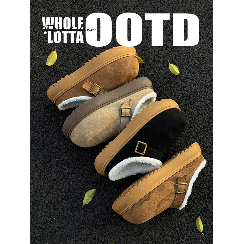 NewRockStarChoppa 冬季加绒勃肯半拖棉鞋男厚底保暖一脚蹬包头鞋