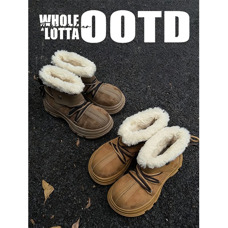 NewRockstarChoppa 卡皮巴拉大头雪地靴男冬季加绒保暖厚底大棉鞋