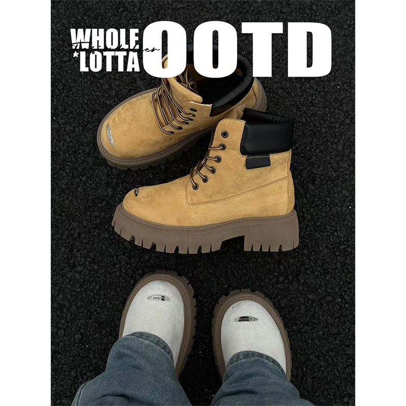 NewRockstarChoppa 米奇工装马丁靴男秋冬美式复古增高机车大黄靴