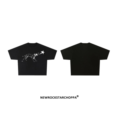 NewRockStarChoppaDog&Star夏季美式纯棉t恤男款潮流嘻哈街头短袖