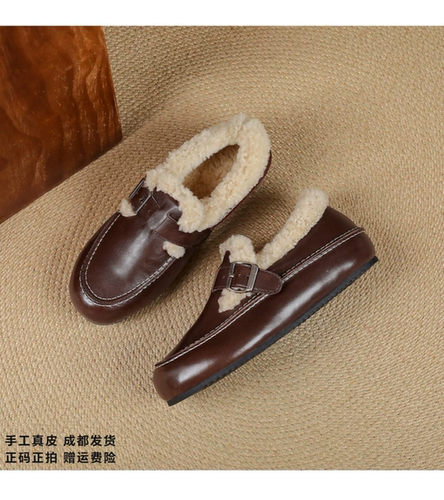 L'avance羊羔毛穆勒鞋2026高品质女鞋巨舒适纯皮单鞋可可系小皮鞋