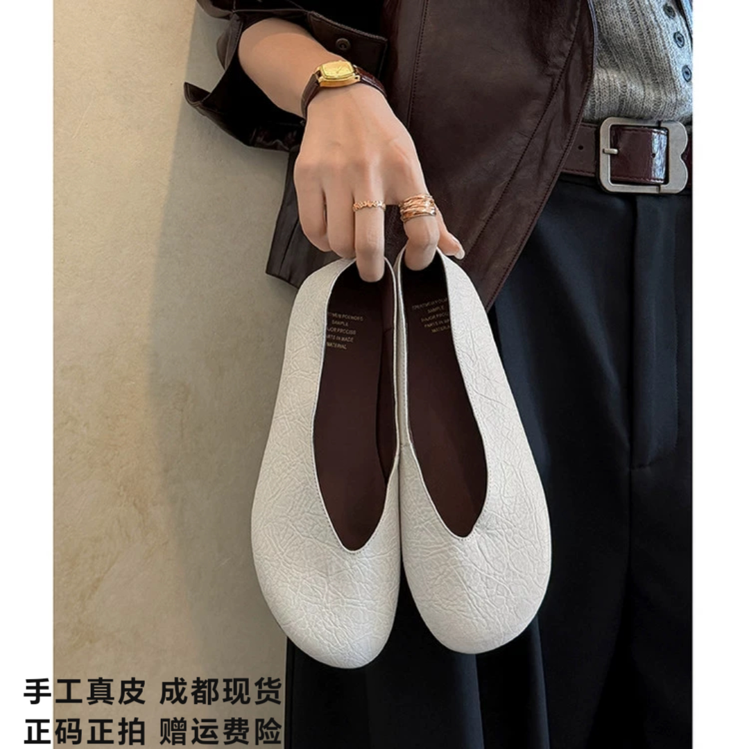 L'avance牛皮奶奶鞋2026秋款高品质女鞋巨舒适纯皮单鞋知性早秋款