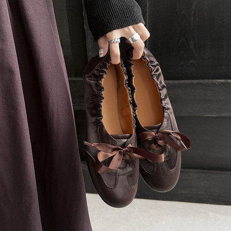 l'avance头层牛皮显瘦单鞋2026款女法式复古丝绸系带通勤平底德训,女鞋,深口单鞋,淘宝优惠券,粉丝福利购,淘宝优惠卷