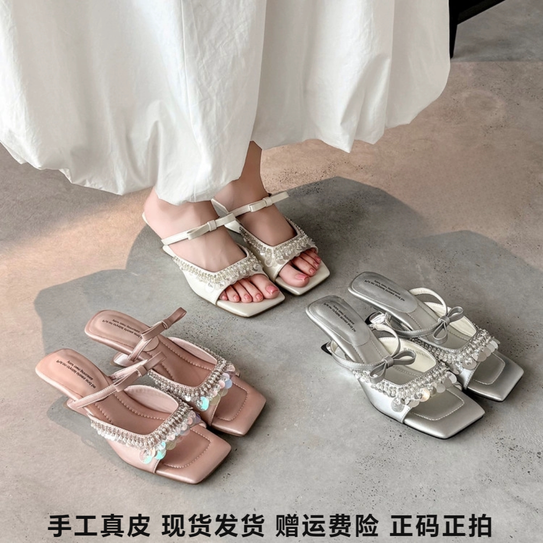 L'avance羊皮水钻凉拖2026新款高品质真皮女鞋外穿度假拍照绝绝子
