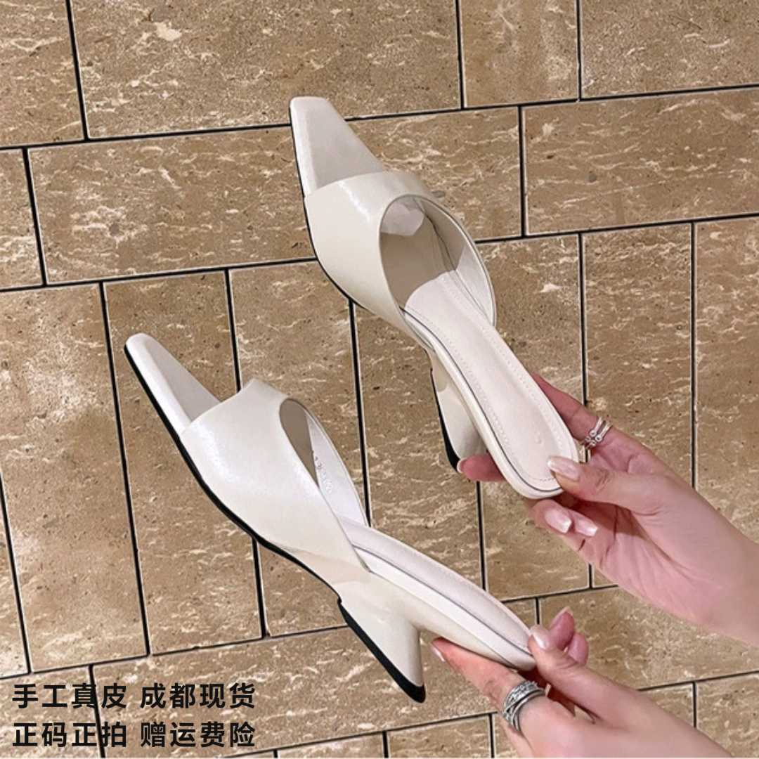L'avance牛皮穆勒拖2026新高品质女鞋巨舒适通勤纯皮坡跟外穿凉拖