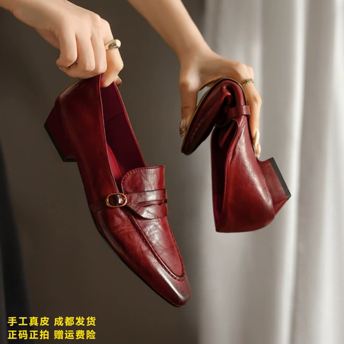 L'avance牛皮乐福鞋2026秋款高品质女鞋巨舒适纯皮单鞋粗跟小皮鞋