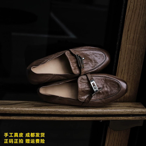 L'avance水洗马皮乐福2026高品质女鞋巨舒适纯皮单鞋可可系小皮鞋