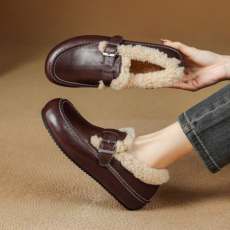 l'avance 水洗牛皮内增高博客鞋显瘦毛毛鞋秋冬新款包跟雪地靴3cm