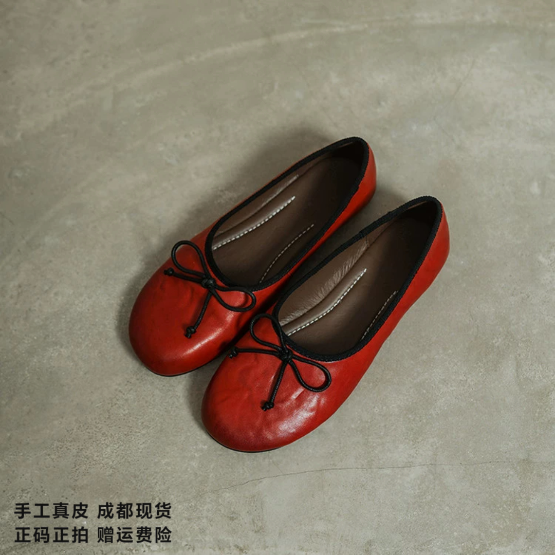 L'avance牛皮芭蕾鞋2026秋款高品质女鞋巨舒适通勤单鞋软底豆豆鞋
