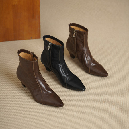 l'avance真皮 法式复古女5cm时髦精猫跟短靴子巨洋气及踝靴马丁靴