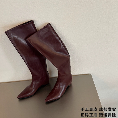 L'avance牛皮高筒靴2026秋冬高品质女鞋巨舒适纯皮单靴可可系长靴