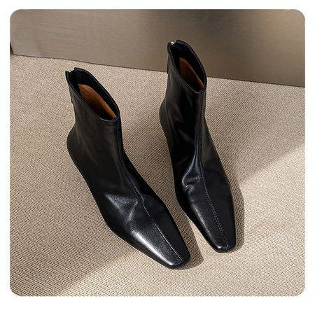 l'avance真皮 法式复古女5cm时髦精宽口经典单靴方头马丁靴及踝靴