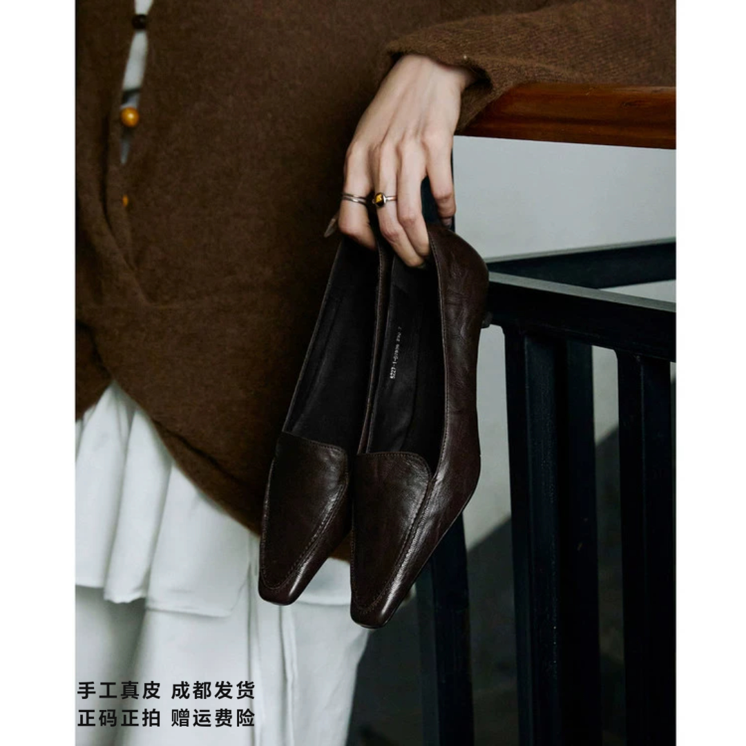 L'avance羊皮小皮鞋2026秋高品质女鞋巨舒适纯皮单鞋可可系通勤鞋