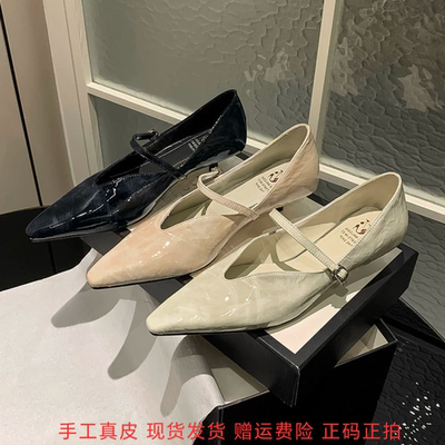 l'avance真皮 法式春新款女3.5cm尖头复古灰细跟玛丽珍优雅单鞋子