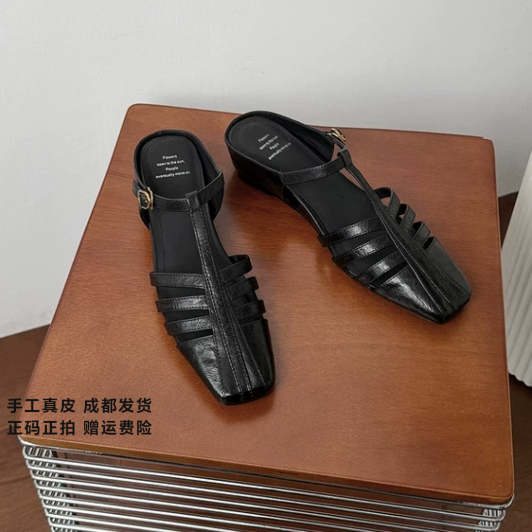 L'avance羊皮包凉鞋2026新款高品质编织女鞋巨舒适通勤复古包头拖