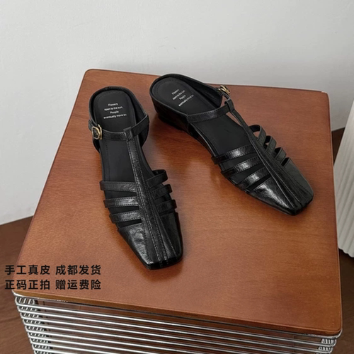 L'avance羊皮包头凉鞋2026新高品质编织女鞋巨舒适通勤复古包头拖