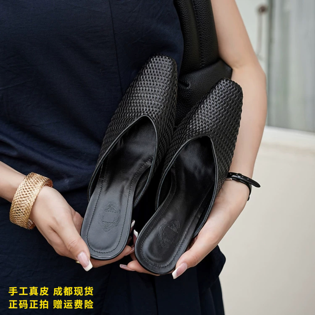L'avance牛皮穆勒拖2026高品质女鞋巨舒适复古风通勤优雅穿搭高跟