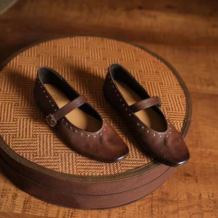 l'avance真皮 法式复古女1cm时髦精马皮平底玛丽珍巨舒适妈妈单鞋