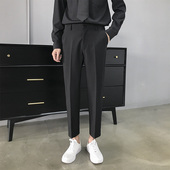 潮 直筒夏季 裤 韩版 修身 子男九分裤 垂感西裤 休闲西装 薄款 小脚男士
