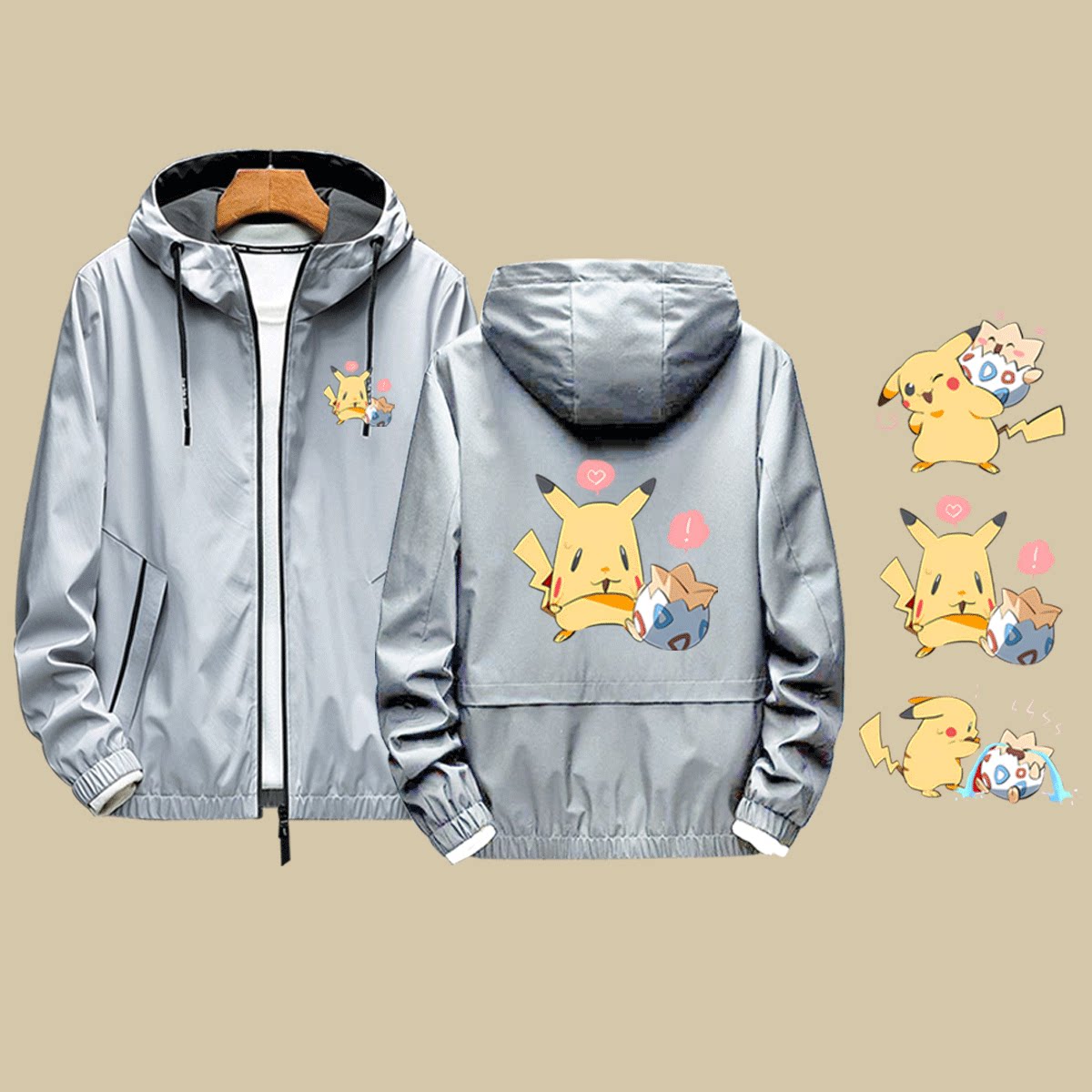 精灵宝可梦皮卡丘波克比神奇宝贝周边男女情侣定制连帽夹克服外套
