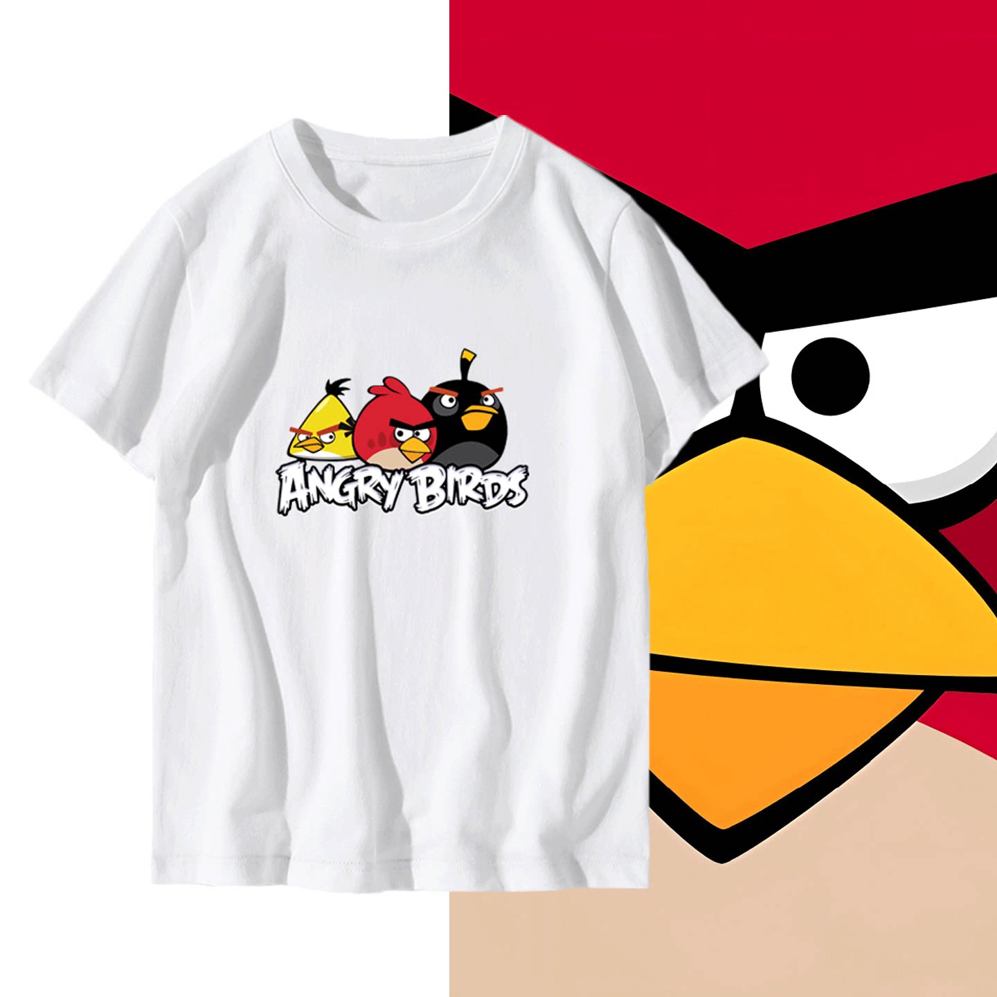 愤怒的小鸟卡通图案可定制短袖T恤衫半截袖可爱动漫周边男女情侣