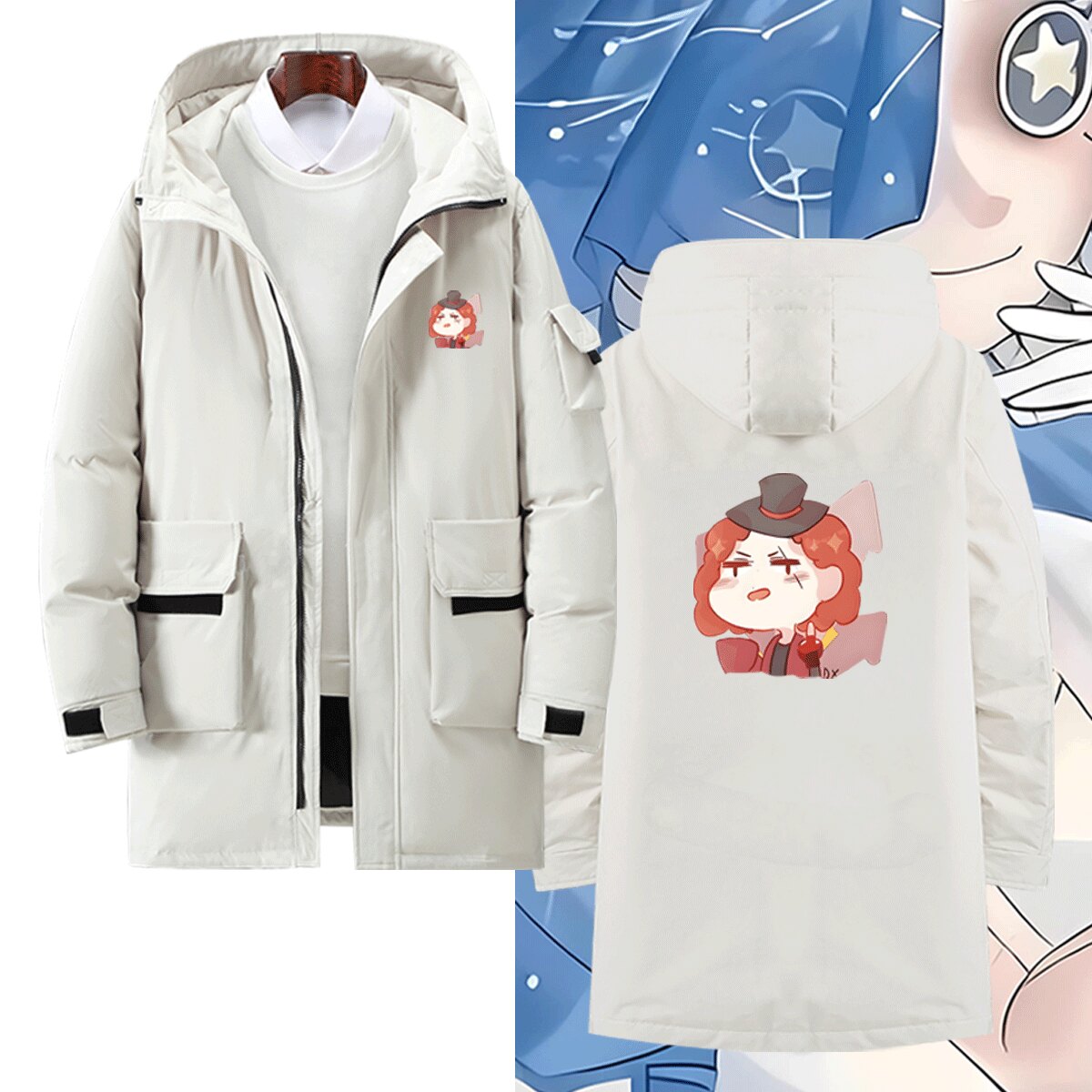 男百搭宽松可定制带帽拉链羽绒服