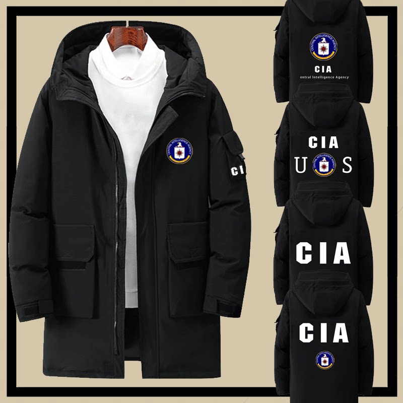cia中情局美国特工之王恶搞男女情侣保暖防寒风中长款羽绒服外套