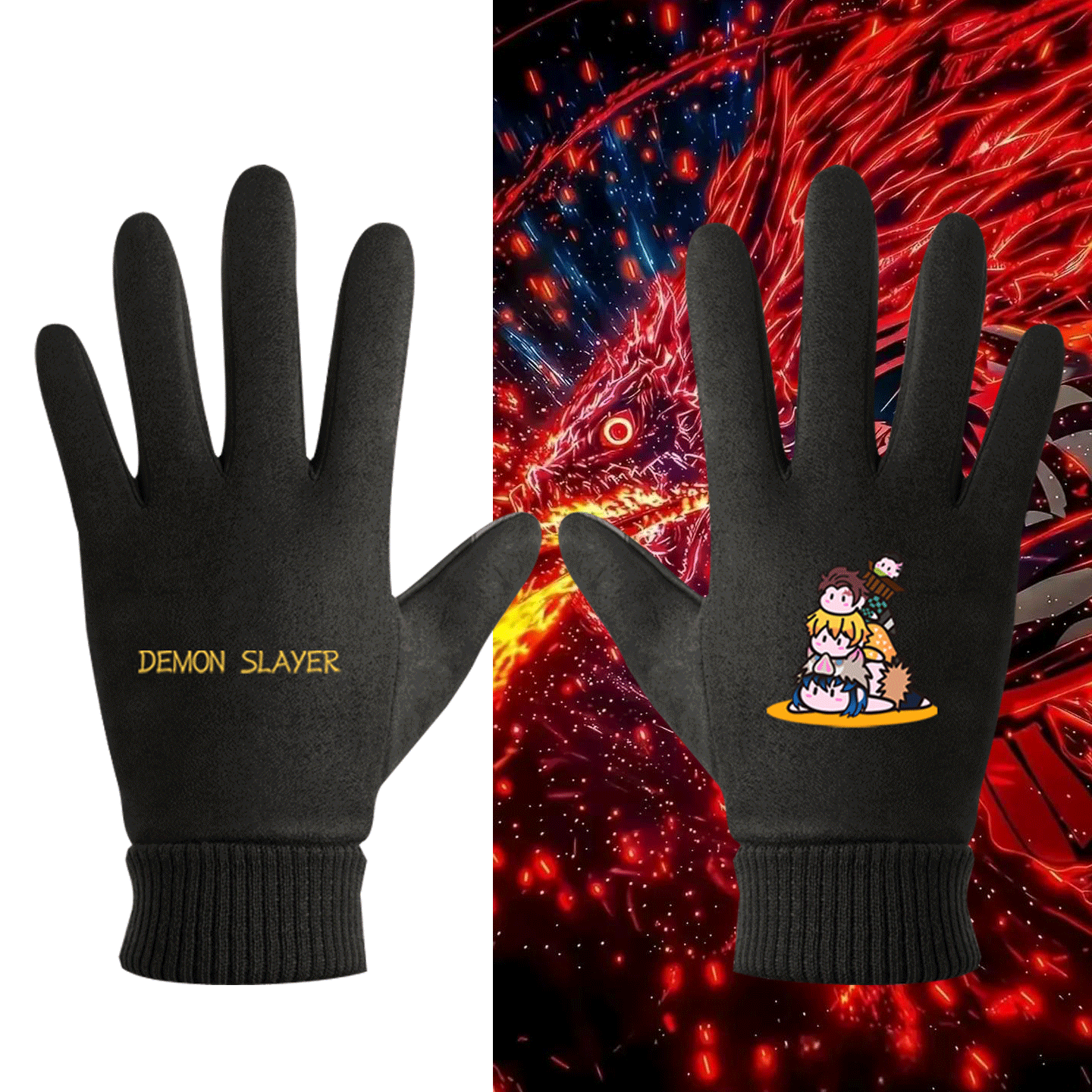 鬼灭之刃可定制保暖分指骑行手套周边炭治郎善逸Q版卡通印花男女