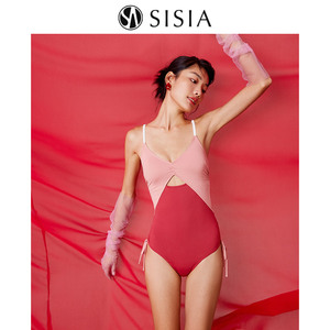 SISIA性感吊带镂空连体泳衣微醺少女时尚拼色显瘦高级感温泉度假