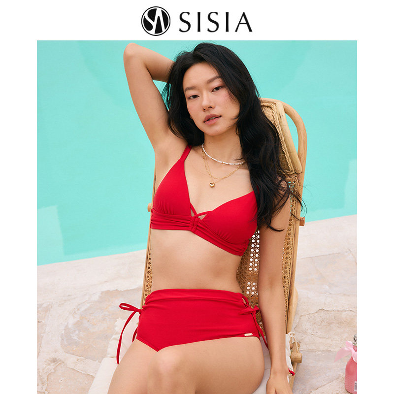 SISIA分体泳衣女25新款高级性感绝美纯欲温泉度假热情红色比基尼