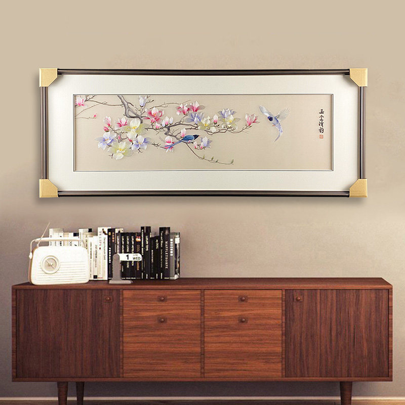 苏绣成品挂画客厅卧室床头新中式纯手工刺绣画玉兰花鸟苏州刺绣