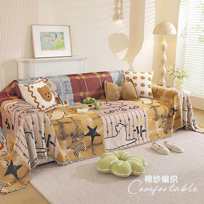 卡通小狗沙发巾2025新款针织沙发盖布毯四季通用防尘沙发垫布毯子