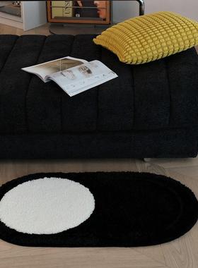 简约黑白色块植绒地毯高级感卧室床边毯浴室厕所吸水簇绒地垫脚垫