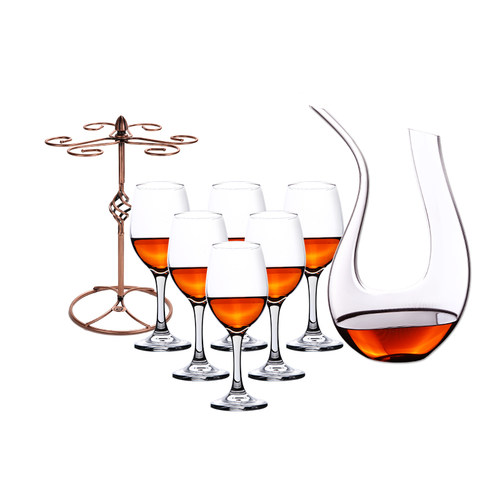 JUNREN 2/4只装家用无铅红酒杯套装水晶玻璃高脚杯子+醒酒器+杯架