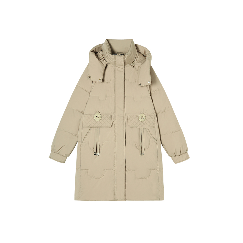 11-24H C新款简约设计感大口袋连帽鹅绒中长外套 2518