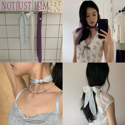 花筏NOTJUSTHIM 法式温柔轻薄珍珠飘带多用颈饰