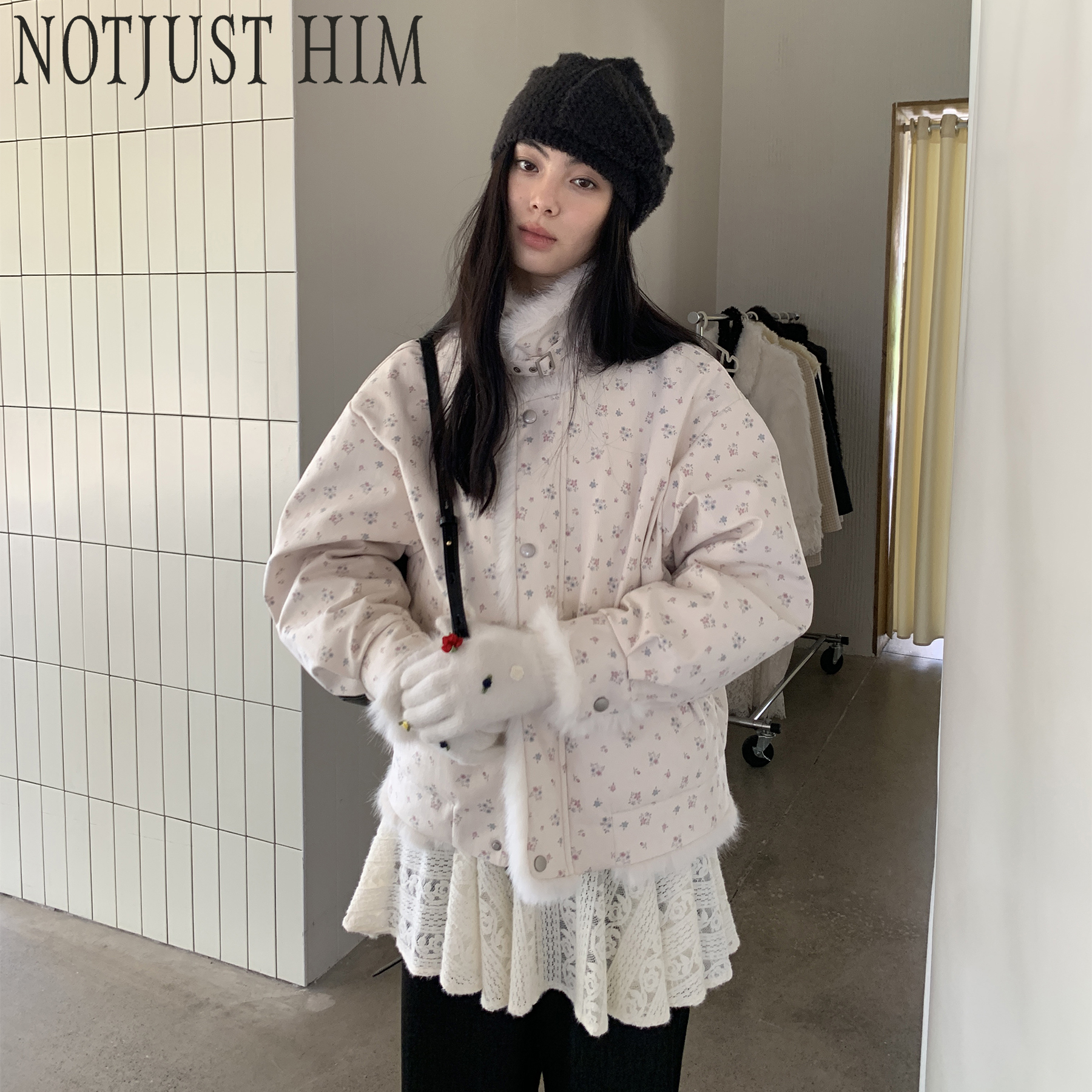 花筏NOTJUSTHIM《morning princess》碎花灯芯绒羽绒服夹克外套