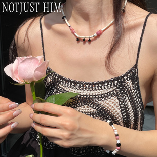 花筏NOTJUSTHIM《粉红沙滩》天然石串珠项链手链套装原创小众