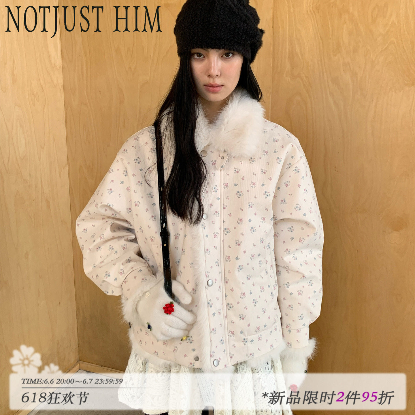 花筏NOTJUSTHIM《morning princess》碎花灯芯绒夹棉毛绒夹克外套