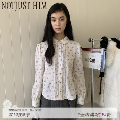 花筏NOTJUSTHIM 《Antili》蓝色玫瑰碎花娃娃领长袖衬衫