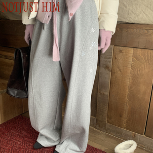 花筏NOTJUSTHIM 《林间花序》双色刺绣阔腿休闲卫裤