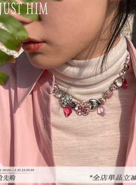 花筏粉色锆石镶嵌花朵造型水晶