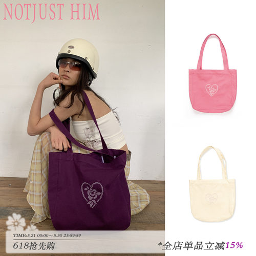 花筏NOTJUSTHIM 多色玫瑰十字绣大容量休闲帆布包
