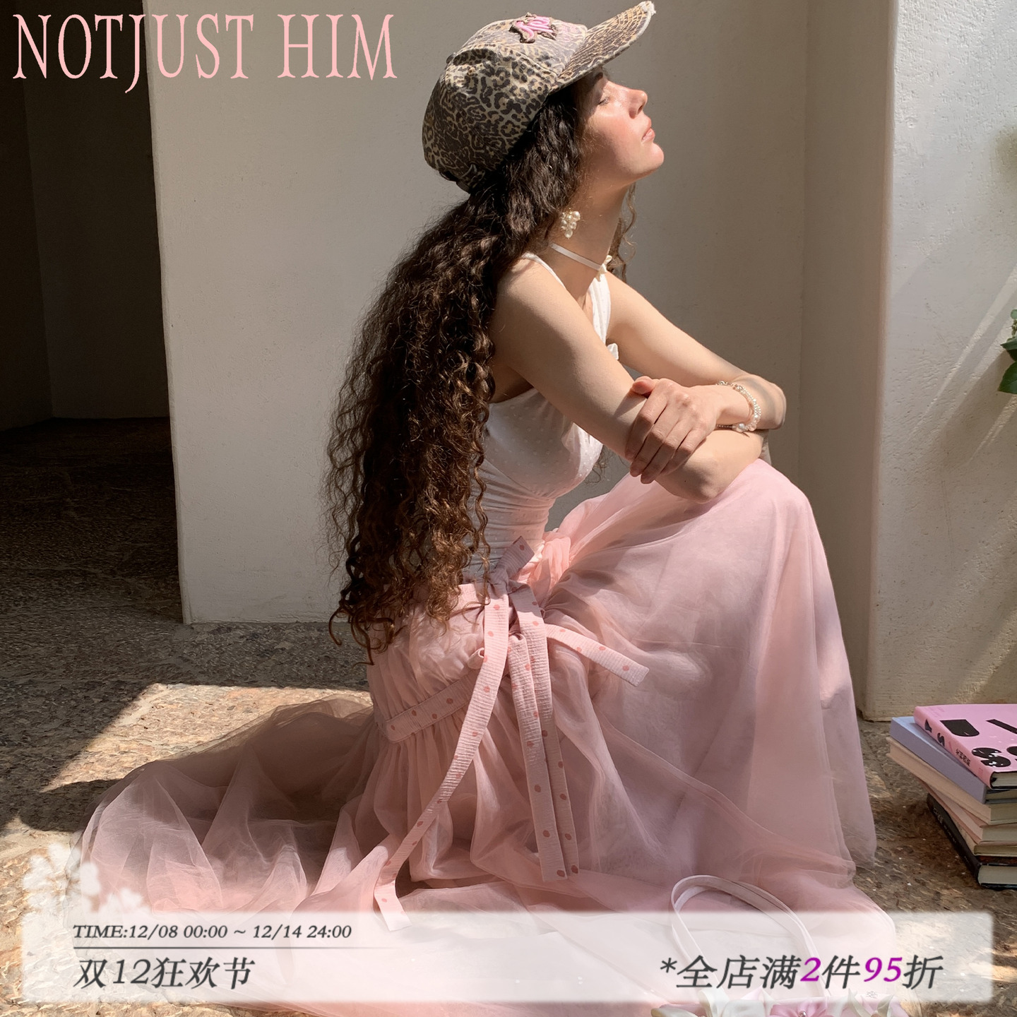 花筏NOTJUSTHIM《薄雾蔷薇》玫瑰粉蝴蝶结系带多层蓬蓬粉纱裙