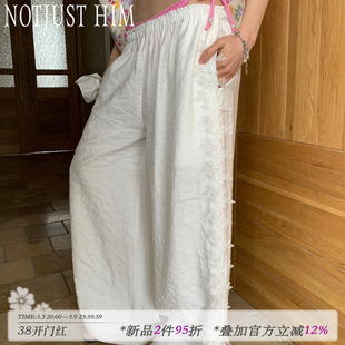 花筏NOTJUSTHIM白色花边休闲海滩度假阔腿裤
