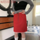 花筏NOTJUSTHIM Matilda 红色麂皮绒蕾丝花边半身裙